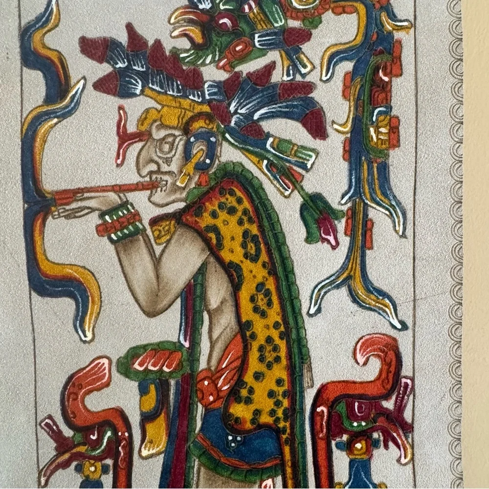 MAYAN Pyrography Colorful Leather Art 12.5” x 6.25 “ El Fumador”